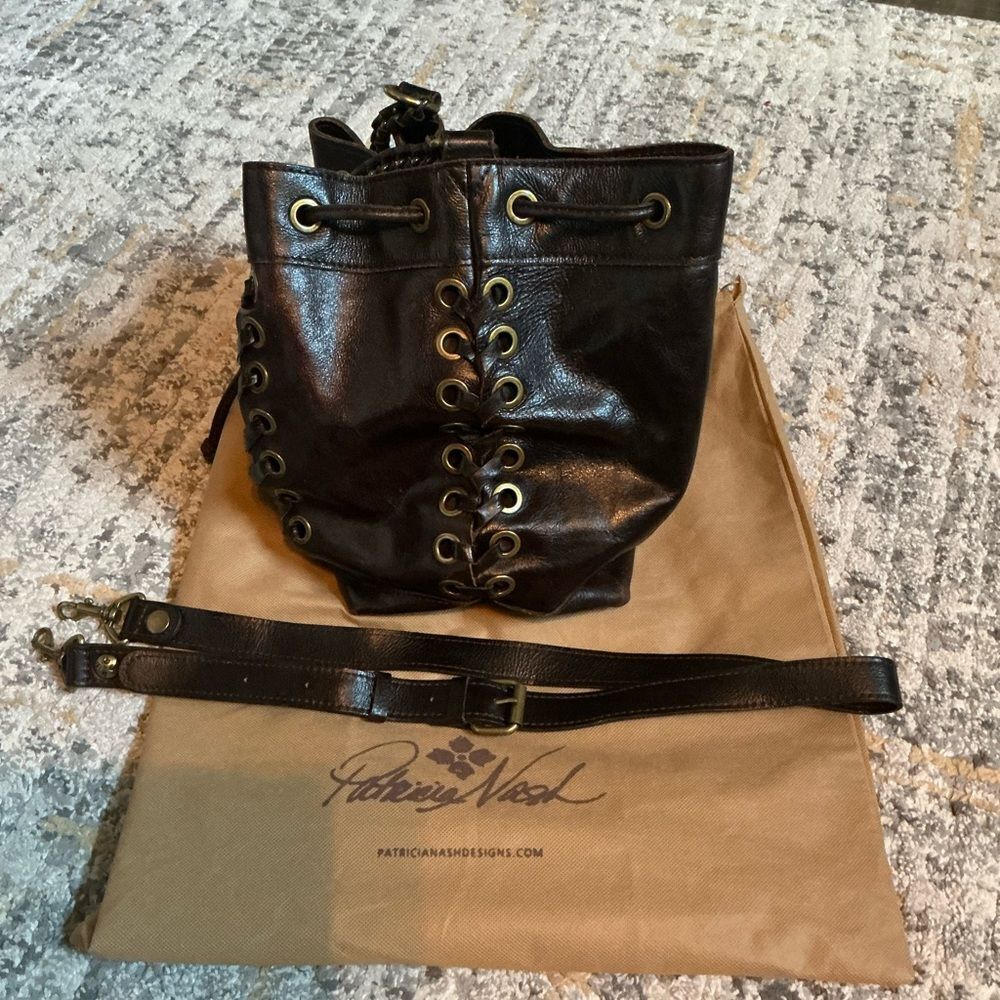 PATRICIA NASH MARTINA DISTRESSED BUCKET BAG! DARK BROWN, EUC! - Picture 4 of 13
